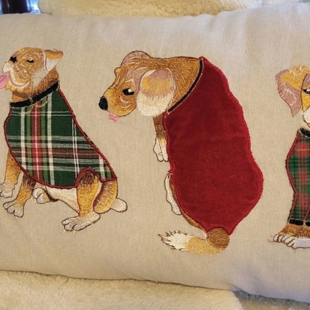 Pier One Embroidered dog puppy pillow 12"×24"